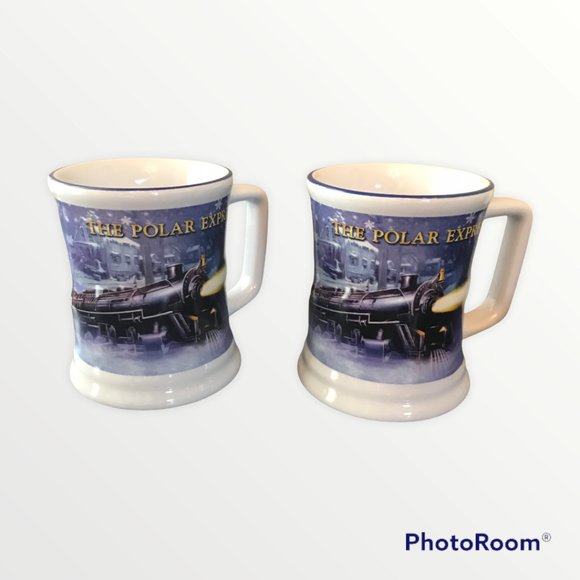 Lot of 2 Polar Express Train Christmas Coffee Mug Warner Bros All Aboard 3D - Picture 1 of 6